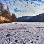 Zugefrorene Nahe - Blick Richtung Drususbrücke