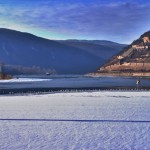 Zugefrorene Nahe - Blick Richtung Mäuseturm