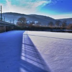 Zugefrorene Nahe - Blick Richtung Rhein Nahe Eck