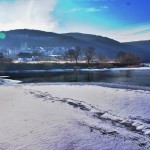 Zugefrorene Nahe - Blick Richtung Rhein Nahe Eck - Park am Mäuseturm